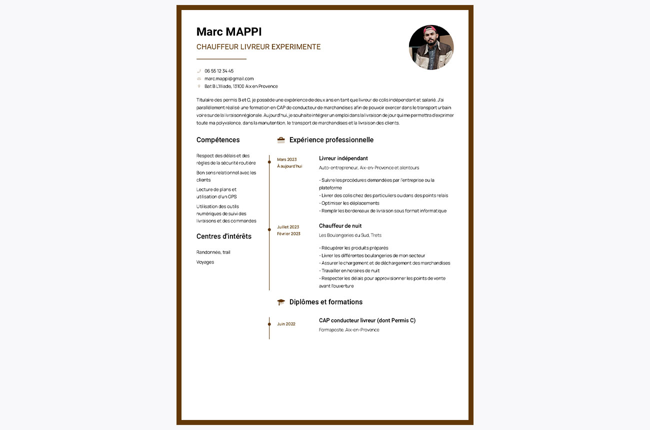 cv chauffeur livreur